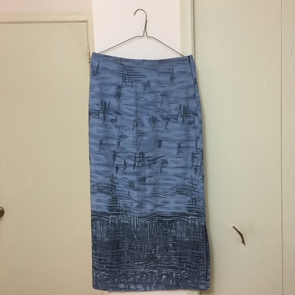 Abstract Blue Grid Print Zip Up Maxi Skirt - Picture 1 of 3